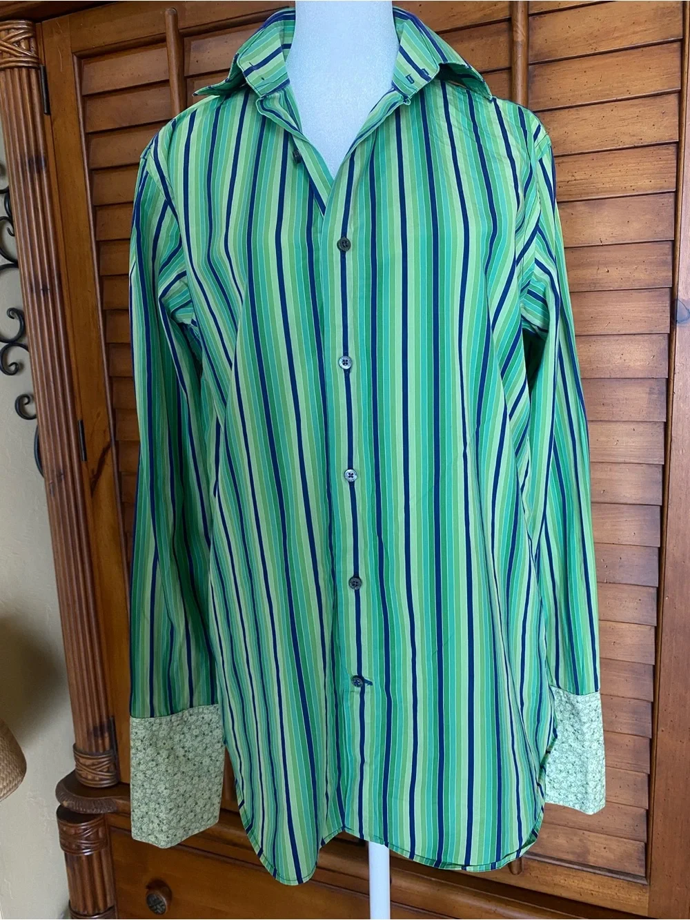 Banana Republic Green and Blue Striped Button-Down Shirt